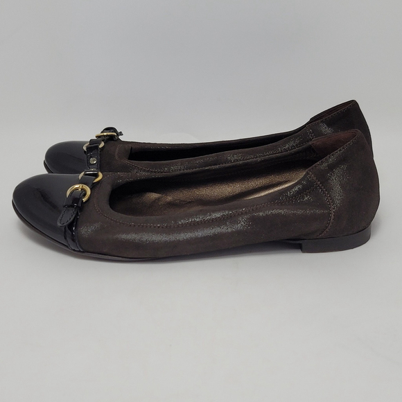 AGL Attilio Giusti Leombruni Brown Suede Patent Leather Slip On Ballet Flats 40 - Picture 4 of 12